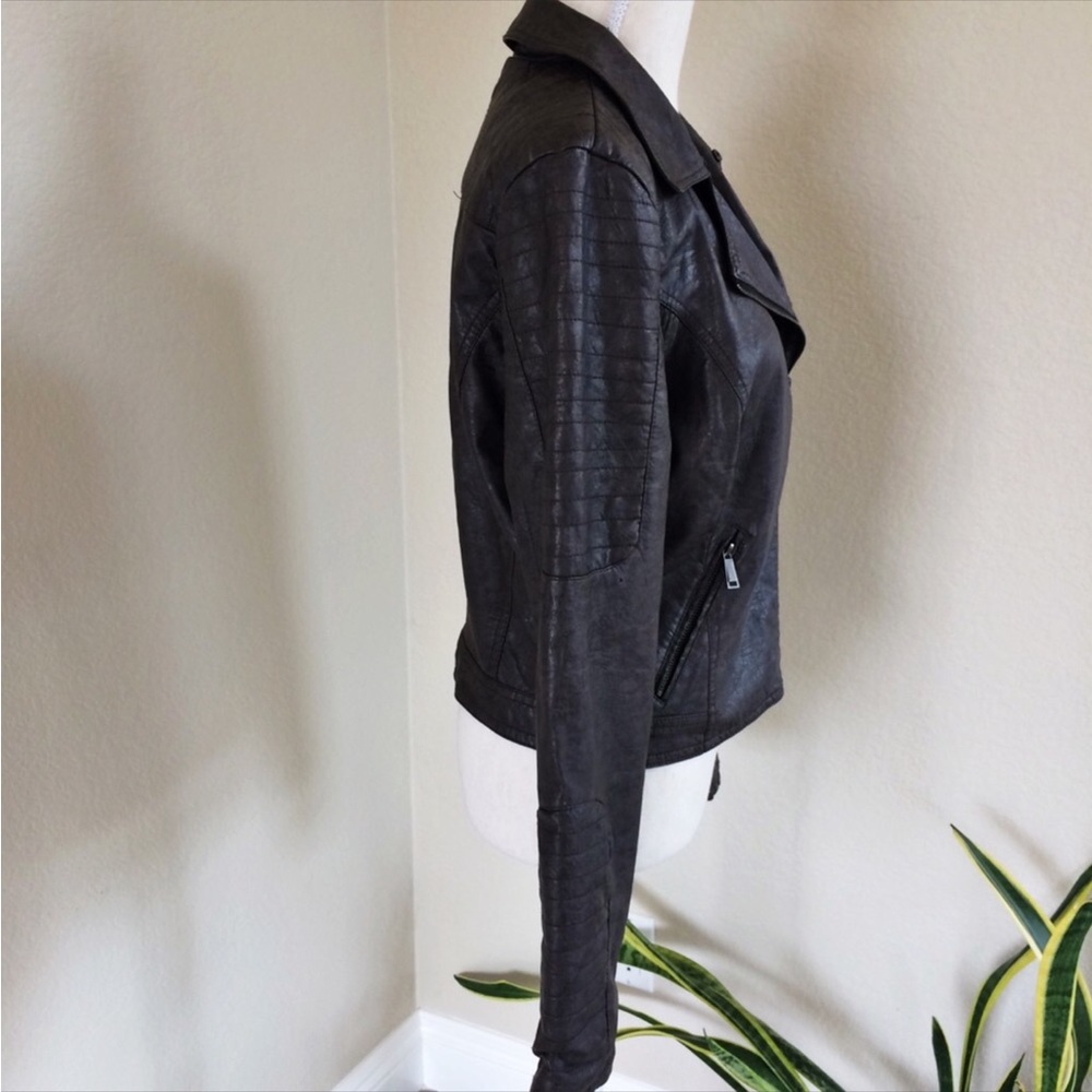 J2 Brown Faux Leather Cropped Moto Lined Jacket - Picture 7 of 16